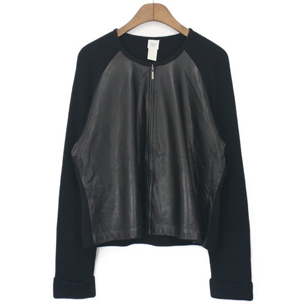 [Woman] 90&#039;s Garnet Hill Wool &amp; Leather Zip-up Cardigan